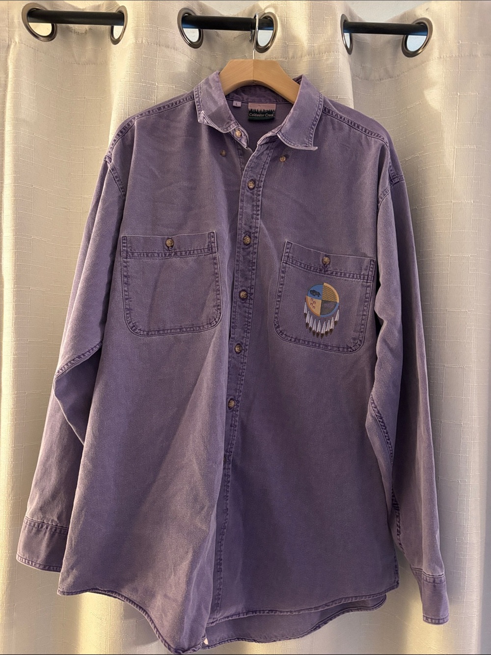 Coldwater Creek Washed Lavender Cotton Button-Front Shirt Western‎ SW - Size L
